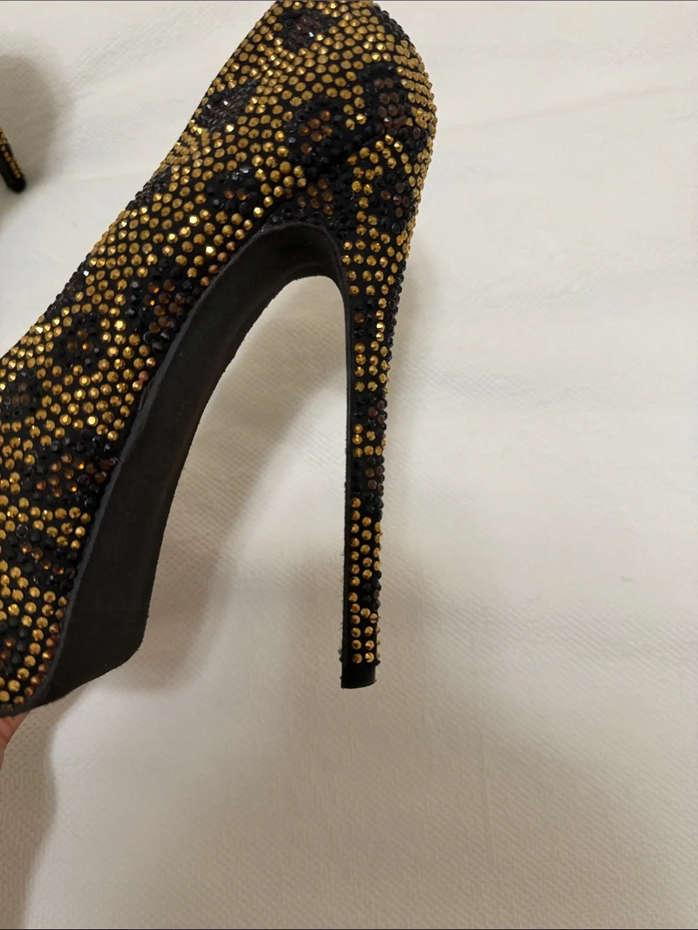 Steve Madden Gold and Black Leopard Crystal Platform Pumps